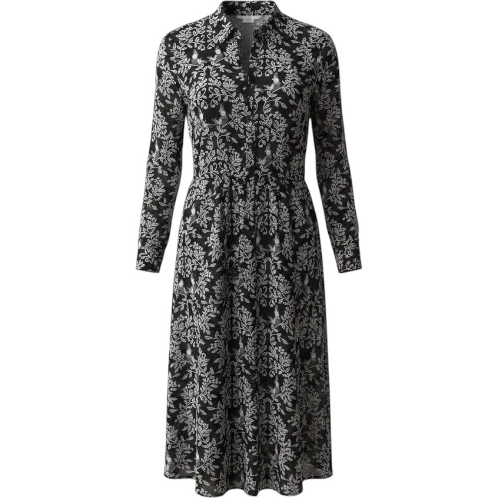 Boden Dress Womens 6 Black White Excellent Cockatoo Bird Print Tie‎ Neck Lined